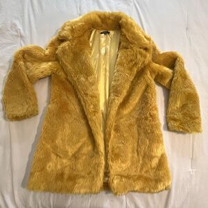 Shop 17 Womens Large Yellow Faux Fur Coat With Lapel Collar Polyester